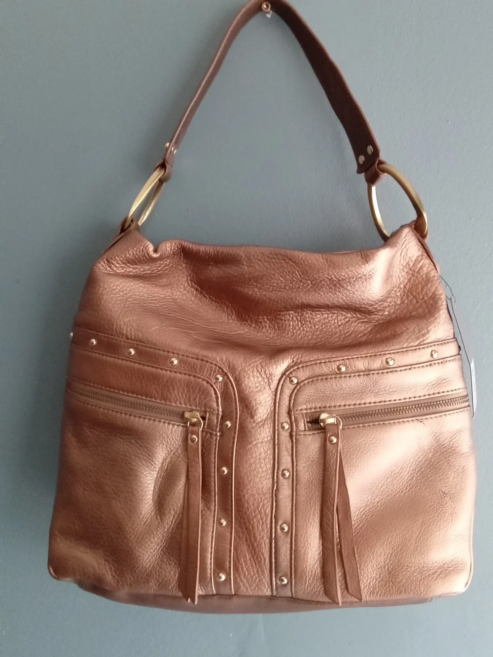 Kenneth Cole Reaction Bronze Metallic Hobo Shoulder Bag Studded Tassel NWT